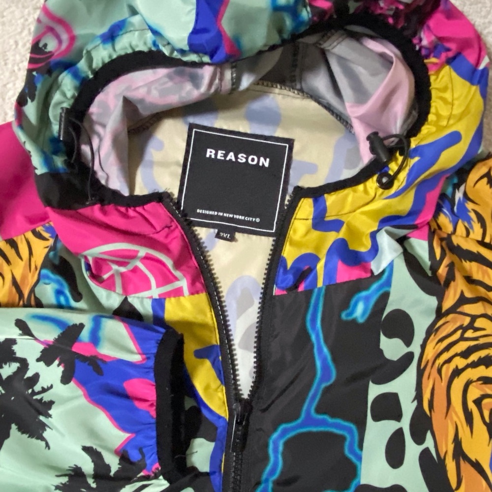 Reason Brand AOP AllOver Print Half-Zip Pullover Hooded Jacket Smiley Tiger RSN - Picture 10 of 14